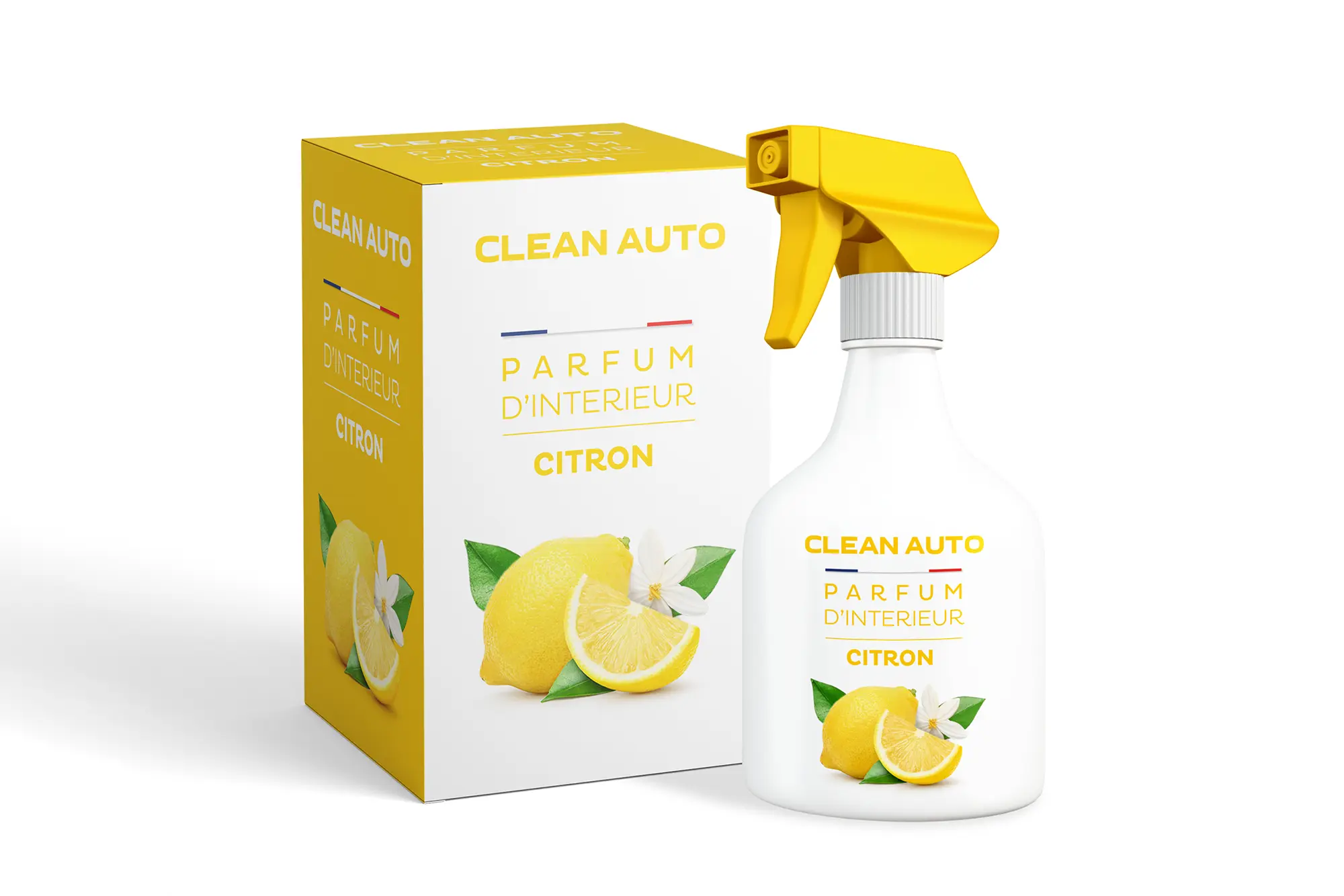 Création packaging pour produits de nettoyage auto Clean Auto avec parfum citron